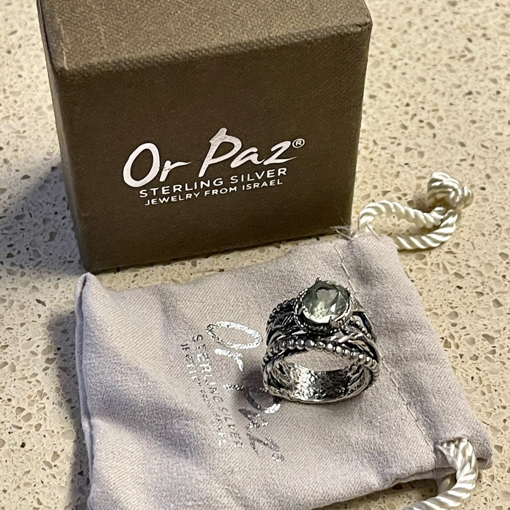 Or Paz Sterling Silber Green Quartz Size 7